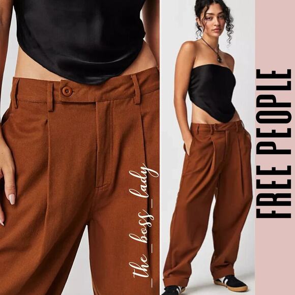 Free People pants pleated trousers wide-leg cotton - Picture 4 of 9